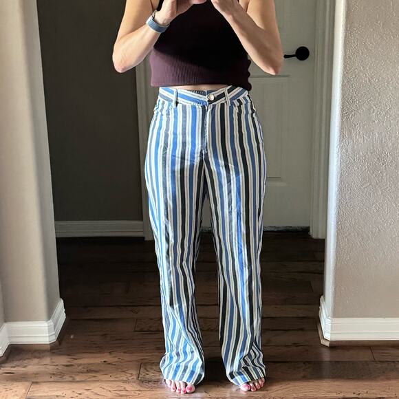 Zara High Waist Striped Pants Wide Leg Lightweight Knit Hippie Boho Size Small - Picture 7 of 10